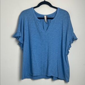 Pilcro Anthropologie XL Sky Blue 100% Ruffle Sleeve Blouse Top